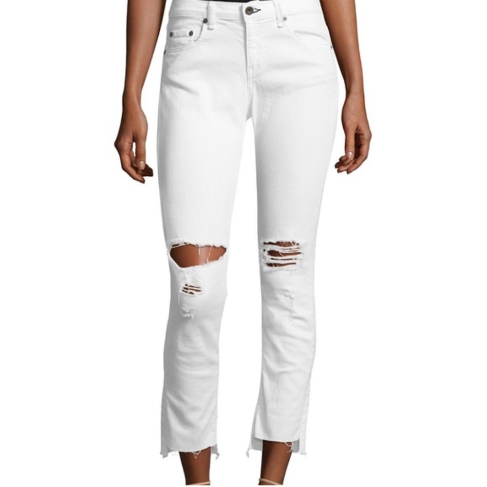 Rag & Bone NEW Dre Capri White Distressed NWT Size 28
